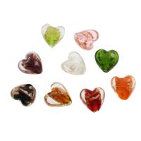 Gold Sand Lampwork Beads, Flat Heart, Random Color, 20x20x12mm, Hole:Approx 1mm, Approx 100PCs/Bag, Sold By Bag