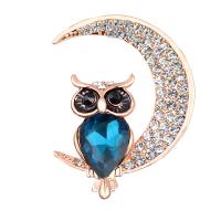 Tibetan Style Brooches, with Crystal, Owl, gold color plated, for woman & with rhinestone, more colors for choice, nickel, lead & cadmium free, 30x38mm, Sold By PC