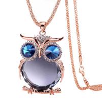 Zinc Alloy Sweater Chain Necklace with Cats Eye & Crystal Owl plated lantern chain & box chain & for woman & with rhinestone nickel lead & cadmium free Sold Per Approx 31.5 Inch Strand