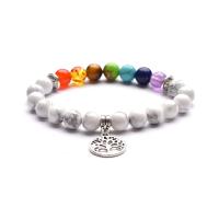 Natural Gemstone & Black Lava & Howlite Bracelets with Lucky Tree Zinc Alloy Charms & Unisex 8mm Approx 7.3 Inch Sold By PC