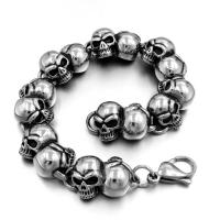 Titanium Steel Bracelet, Skull, gun black plated, for man & blacken, 218mm, Sold By Strand