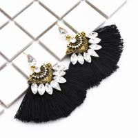 Tibetan Style Tassel Earring, with Cotton Thread, gold color plated, for woman & with rhinestone, more colors for choice, 55mm, Sold By Pair