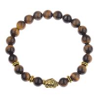 Natuurlijke Tiger Eye armbanden, met Zinc Alloy, Ronde, boeddhistische sieraden & voor de mens, 8mm, Per verkocht 7..5 inch Strand