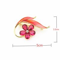 Zinc Alloy Brooches with Cubic Zirconia Flower gold color plated for woman & enamel red nickel lead & cadmium free 5*3.3mm Sold By PC
