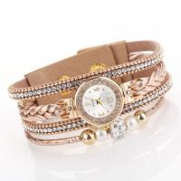 Wrap Watch, Tibetan Style, with PU Leather & Glass & Plastic Pearl, gold color plated, waterproofless & for woman & with rhinestone, more colors for choice, nickel, lead & cadmium free, 24*8mm, Length:Approx 8.6 Inch, Sold By PC