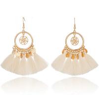 Tibetan Style Tassel Earring, with Cotton Thread & Plastic Pearl, plated, for woman & hollow, beige, nickel, lead & cadmium free, 80x40mm, Sold By Pair