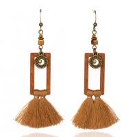 Tibetan Style Tassel Earring, with Cotton Thread, plated, vintage & folk style & for woman & hollow, more colors for choice, nickel, lead & cadmium free, 80x20mm, Sold By Pair
