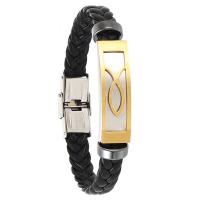 Bijoux bracelet en acier inoxydable, avec Cuir, Placage, unisexe & styles différents pour le choix, 205x10mm, Vendu par PC