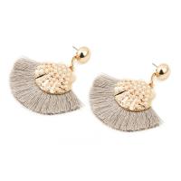 Zinc Alloy Tassel Earring with Cotton Thread & Plastic Pearl gold color plated for woman nickel lead & cadmium free Sold By Set