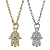Stainless Steel Jewelry Necklace, with 2inch extender chain, Hamsa, plated, oval chain & micro pave cubic zirconia, more colors for choice, 9x14mm,1.5mm, Sold Per Approx 17 Inch Strand