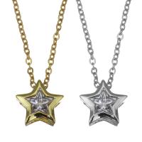 Stainless Steel Jewelry Necklace, with 2inch extender chain, Star, plated, oval chain & with cubic zirconia, more colors for choice, 9x8mm,1.2mm, Sold Per Approx 17 Inch Strand