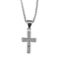 Stainless Steel Jewelry Necklace, with 2inch extender chain, Cross, oval chain & micro pave cubic zirconia, original color, 10x17mm,1.5mm, Sold Per Approx 17 Inch Strand