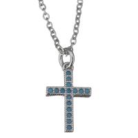 Stainless Steel Jewelry Necklace with 2inch extender chain Cross oval chain & micro pave cubic zirconia original color 1.5mm Sold Per Approx 17 Inch Strand