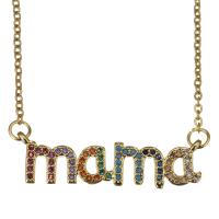 Stainless Steel Jewelry Necklace, with 2inch extender chain, Alphabet Letter, oval chain & micro pave cubic zirconia & hollow, gold, 32.5x9mm,1.5mm, Sold Per Approx 17 Inch Strand