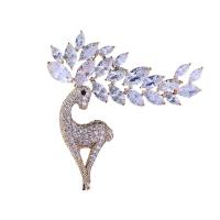 Brass Brooch with Cubic Zirconia Deer gold color plated for woman nickel lead & cadmium free 50*50mm Sold By PC