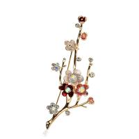 Broches en alliage de zinc, Fleur de prunier, Placage, pour femme & avec strass, doré, 73x35mm, Vendu par PC