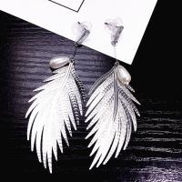 Steel Drop Earring with Plastic Pearl Feather plated for woman Sold By Pair