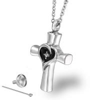 Titanium Steel Cinerary Casket Pendant Cross silver color plated & micro pave cubic zirconia & enamel Sold By PC