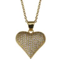 Stainless Steel Jewelry Necklace with 2inch extender chain Heart oval chain & micro pave cubic zirconia gold 1.5mm Sold Per Approx 17 Inch Strand