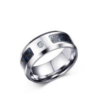 Partículas de acero anillo, con Fibra de carbón, chapado, diverso tamaño para la opción & micro arcilla de zirconia cúbica & para hombre, 8mm, tamaño:7-11, Vendido por UD