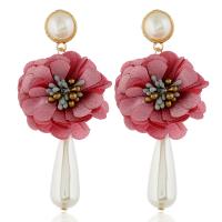 Tibetan Style Drop Earrings, with ABS Plastic Pearl & Cloth, plated, for woman, more colors for choice, 40x90mm, Sold By Pair