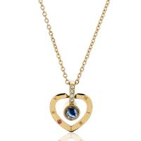 Titanium Steel Miniature Projection Necklace with Natural Stone with 5cm extender chain Heart plated Korean style & for woman & with rhinestone Sold Per Approx 19.3 Inch Strand