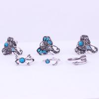 Tibetan Style Ring Set, with Natural Turquoise, antique silver color plated, 6 pieces & adjustable & for woman, nickel, lead & cadmium free, US Ring Size:7.5, 6PCs/Bag, Sold By Bag