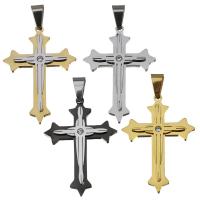 Нержавеющая сталь крест подвески, нержавеющая сталь, Kресты, со стразами, Много цветов для выбора, 38x54x5mm, отверстие:Приблизительно 6x10mm, продается PC