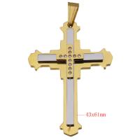 Nehrđajućeg čelika križa Privjesci, Nehrđajući čelik, s Rhinestone, zlato, 43x16x6mm, Rupa:Približno 5.5x9mm, Prodano By PC