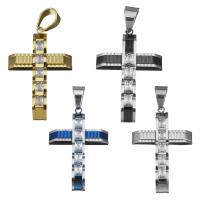 Stainless Steel Cross Pendants, with cubic zirconia, more colors for choice, 32x49x6.50mm, Hole:Approx 8x10mm, Sold By PC