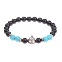 Gemstone Bracelets, with Tibetan Style, Helmet, for man, more colors for choice, 8mm, Sold Per 7.5 Inch Strand