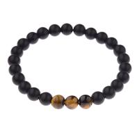 Tiger Eye Bracelet, with Abrazine Stone, Round, different materials for choice & Unisex, 8mm, Sold Per 7.5 Inch Strand