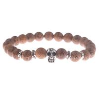 Wood Bracelet, with Tibetan Style, Skull, for man & with rhinestone, more colors for choice, 8mm, Sold Per 7.5 Inch Strand