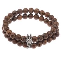 Wood Bracelet, with Tibetan Style, Crown, silver color plated, different styles for choice & for man, 8mm, Sold Per 7.5 Inch Strand