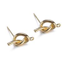 Brass Earring Post, cobre, banhado a ouro genuino, para mulher, níquel, chumbo e cádmio livre, 1.9*17.4mm, 5Pairs/Lot, vendido por Lot