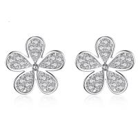 Brass Stud Earring, Flower, platinum plated, different size for choice & for woman & with rhinestone, nickel, lead & cadmium free, 10*10mm, Sold By Pair