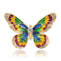 Tibetan Style Brooches, Butterfly, plated, for woman & enamel & with rhinestone, gold, 29x41mm, Sold By PC