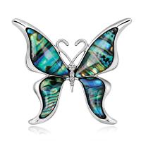 Zinc Alloy Brooches with Abalone Shell Butterfly plated for woman & with rhinestone platinum color Sold By PC