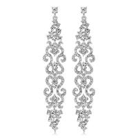 Tibetan Style Drop Earrings, plated, for woman & with rhinestone, silver color, 102x19mm, Sold By Pair