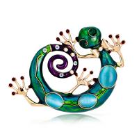 Tibetan Style Brooches, with Cats Eye, Gecko, plated, for woman & enamel & with rhinestone, golden, 40x60mm, Sold By PC