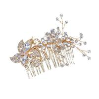 Braut Dekoratives Haarkämmchen, Zinklegierung, mit Kunststoff Perlen, plattiert, für Braut & mit Strass, goldfarben, 100x60mm, verkauft von PC