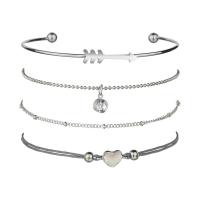 Tibetan Style Bracelet Set, cuff bangle & bracelet, with Cotton Cord, with 2.6lnch, 2.7lnch extender chain, silver color plated, adjustable & twist oval chain & for woman & with rhinestone, nickel, lead & cadmium free, Length:Approx 7 Inch, Approx 7.5 Inch, Approx 7.7 Inch, 8Strands/Lot, Sold By Lot