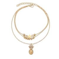 Zinc Alloy Anklet Pineapple plated oval chain & for woman & with rhinestone nickel lead & cadmium free 24mm Length Approx 7.5 Inch Approx 7.8 Inch Approx 9.8 Inch Sold By Lot