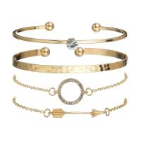 Tibetan Style Bracelet Set, cuff bangle & bracelet, with 1.96lnch extender chain, gold color plated, adjustable & for woman & with rhinestone, nickel, lead & cadmium free, Length:Approx 8 Inch, Approx 8.2 Inch, 8Strands/Lot, Sold By Lot