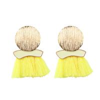 Zinc Alloy Tassel Earring with Cotton Thread gold color plated for woman & enamel nickel lead & cadmium free Sold By Pair