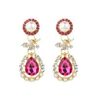Zinc Alloy Drop Earrings with ABS Plastic Pearl Teardrop gold color plated for woman & with rhinestone nickel lead & cadmium free Sold By Pair