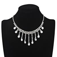 Zinc Alloy smykker halskæde, med 7cm extender kæde, platin farve forgyldt, for kvinde & med rhinestone, flere farver til valg, nikkel, bly & cadmium fri, 40mm, Solgt Per Ca. 13.38 inch Strand