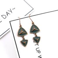 Tibetan Style Drop Earrings, brass earring hook, Triangle, antique brass color plated, for woman, nickel, lead & cadmium free, 44x15mm, Sold By Pair