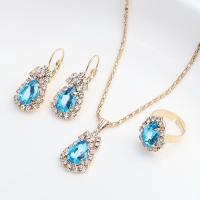 Zinc Alloy Jewelry Sets finger ring & earring & necklace gold color plated three pieces & for woman & with rhinestone nickel lead & cadmium free 39*14mm 26*14mm Length Approx 18.1 Inch Sold By Set