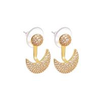 Brass Split Earring, Moon, plated, micro pave cubic zirconia & for woman, more colors for choice, nickel, lead & cadmium free, 20*20mm, Sold By Pair